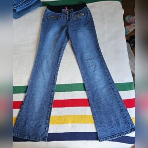 UB Jeans Flare Duel Front Zipper Pockets Elastic Waistband Vintage Jeans S Med